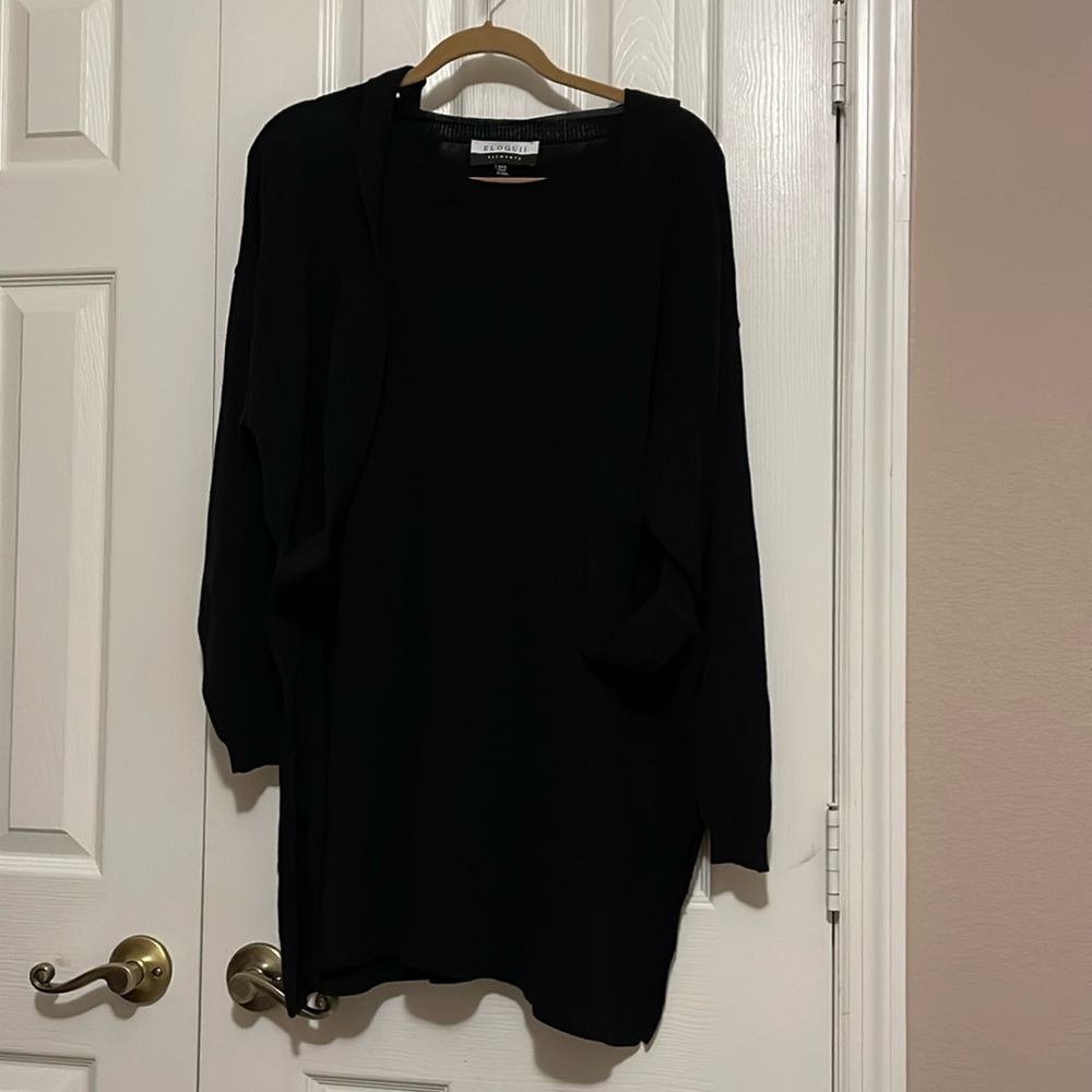 Eloquii black tunic sweater with waist ties